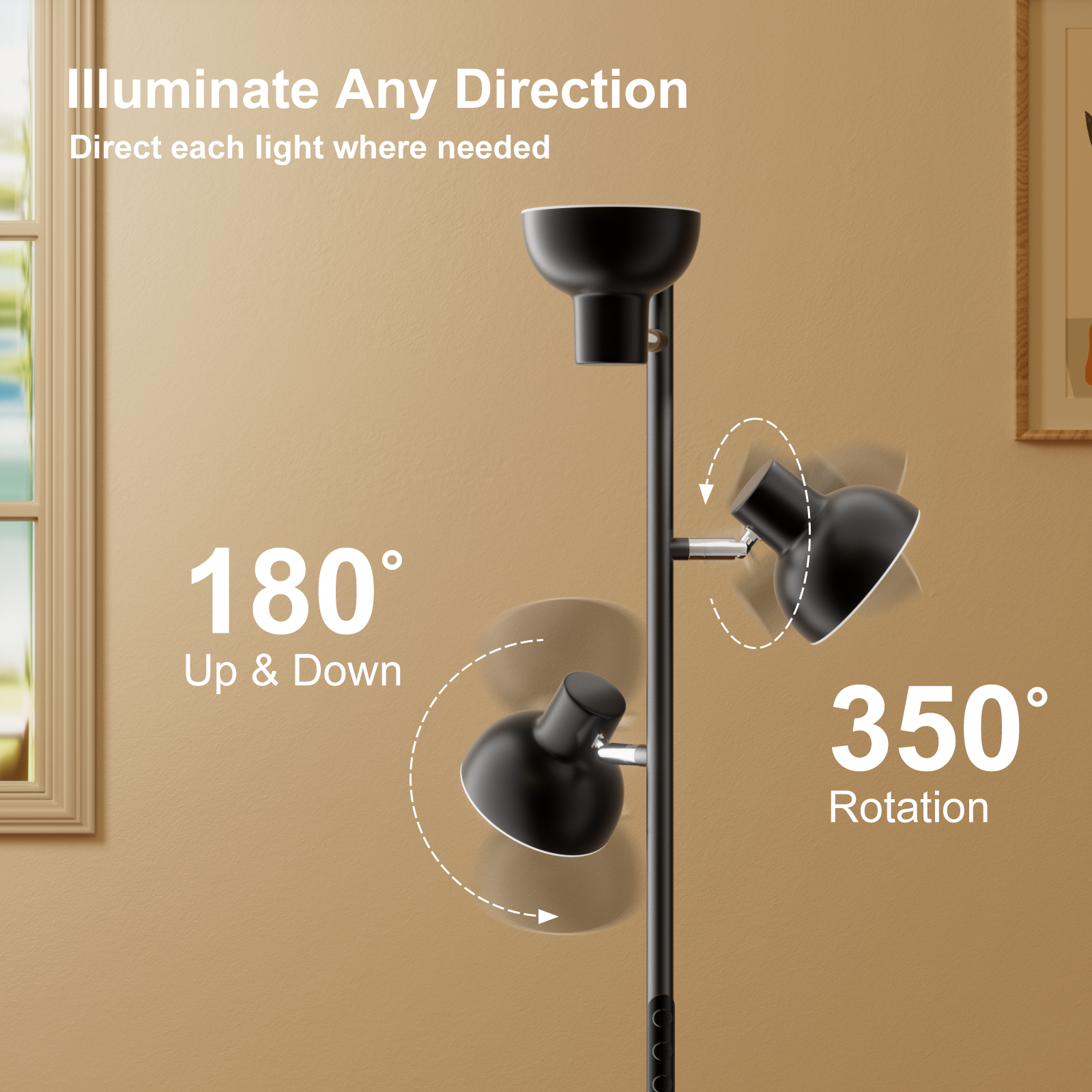 42W Bright Tree Floor Lamp, Dimmable Modern LED Standing Lamp with Remote, Individual Control, 4 Color Temperatures, 3 Rotatable Reading Lights Tall Lamps for Living Room Bedroom Office