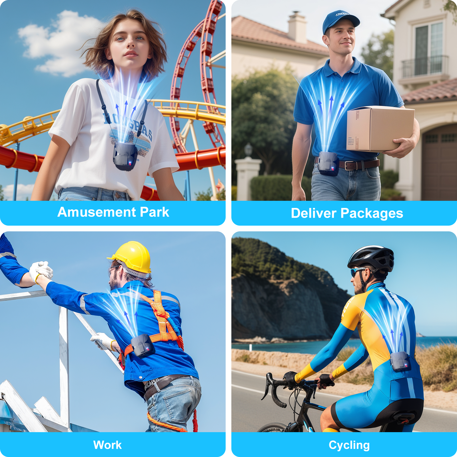 Portable Waist Fan Clip On Up to 40H Cooling, 14000RPM Powerful Airflow, 6000mAh Shirt Fans Rechargeable, 6 Speeds Body Fan with Neck Strap, Wearable Belt Fans for Outdoor Work Travel