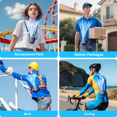 Portable Waist Fan Clip On Up to 40H Cooling, 14000RPM Powerful Airflow, 6000mAh Shirt Fans Rechargeable, 6 Speeds Body Fan with Neck Strap, Wearable Belt Fans for Outdoor Work Travel